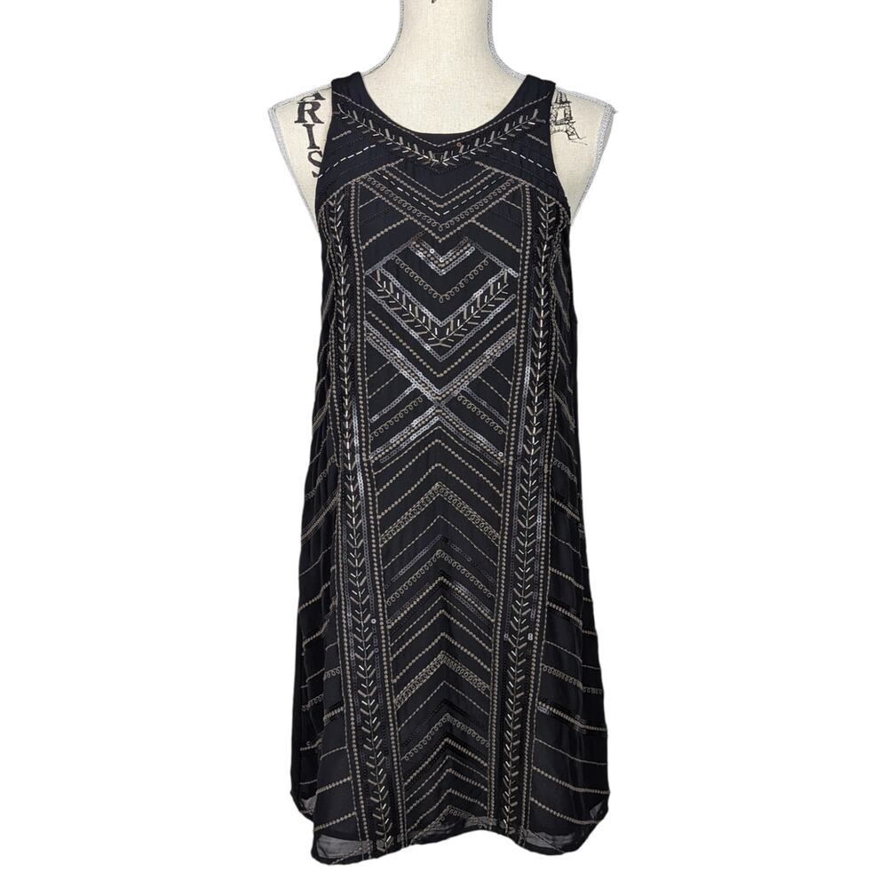 Miss Me Black Sheer Geometric Beaded Mini Dress